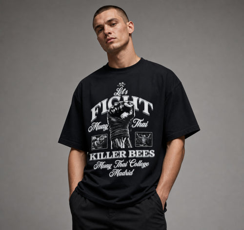 Camiseta Oversize Muay Thai "Killer Bees" College - Negro